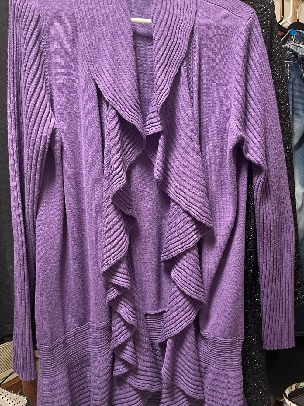 Seventh Avenue open-front ruffled cardigan